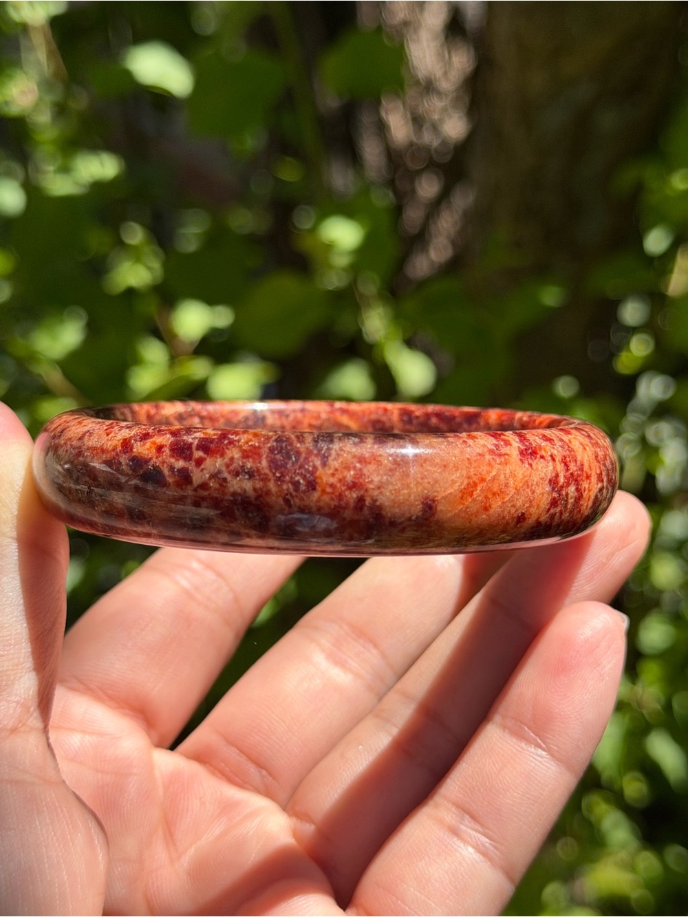 63mm Inner Diameter Red and Orange Leopard Skin Jasper Bangle 1822